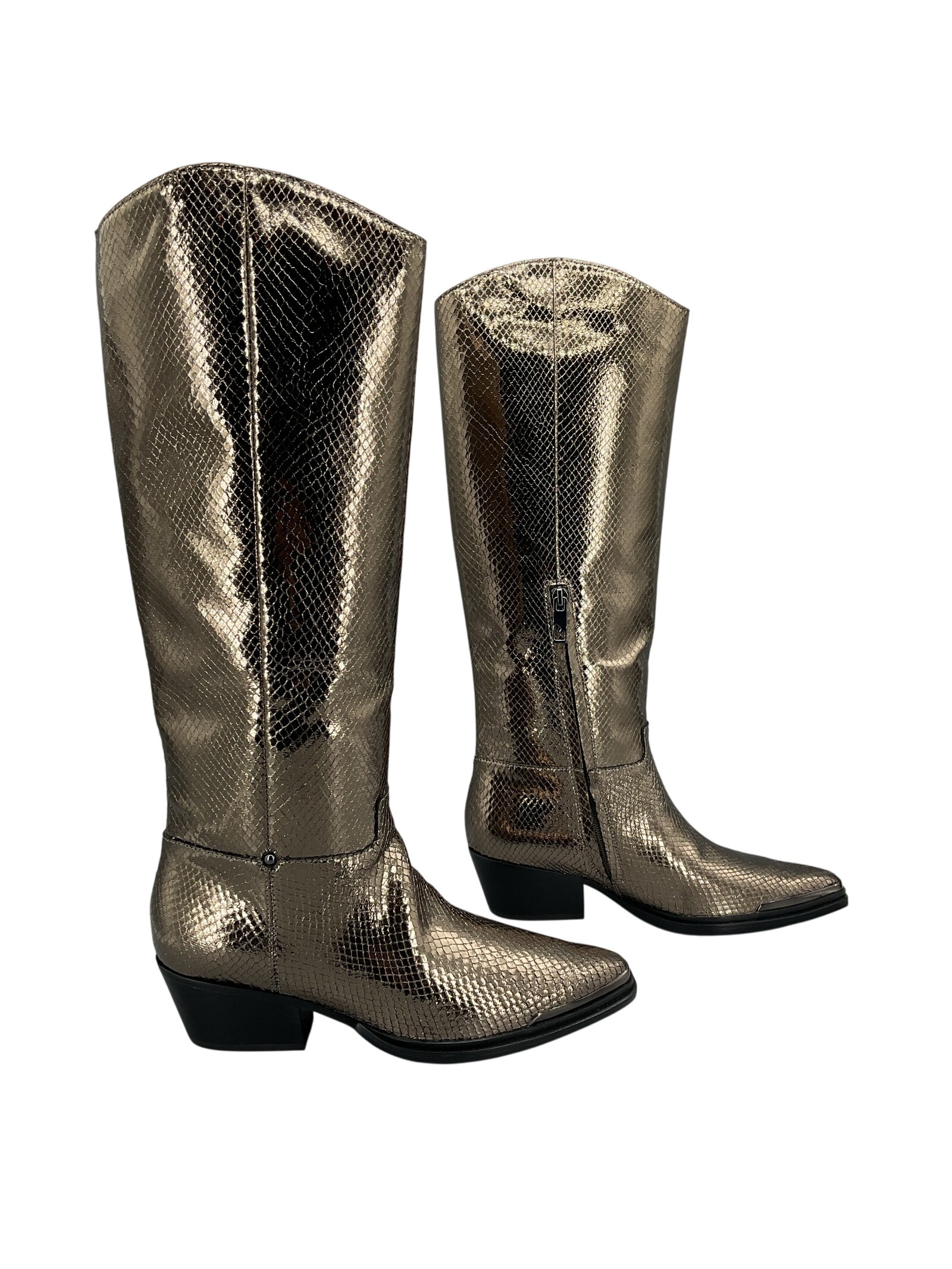 New Franco Sarto Women’s Billie Knee High Western Boots Pewter Size 8m